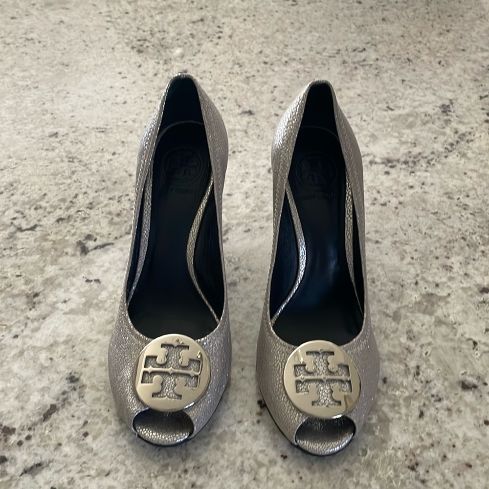 Tory Burch Silver Wedge Heels